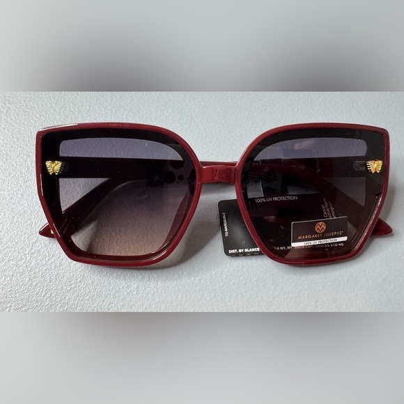 Macbeth Collection by  Margaret Josephs Accessories - Margaret Josephs Burgundy square Sunglasses gold butterfly green red stripe over